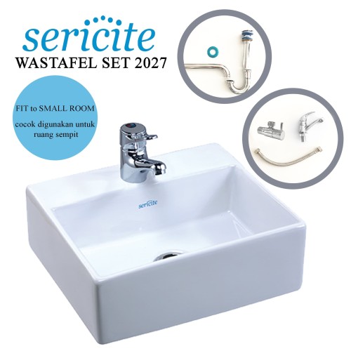 Foto Produk Wastafel Set Sericite 2027 KOMPLIT+Keran+Pembuangan+Dll (paket BRONZE) dari serisaito
