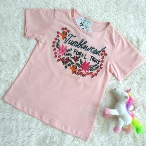 Foto Produk Embroidered Floral Tshirt - Pink / Kaos Floral Bordir - Pink - 3-4 tahun dari LITTLE DOVE CLOTHING