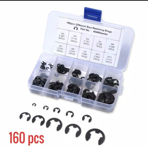 Foto Produk E Ring Snap Ring Carbon Steel 160 pcs Ukuran 2mm~10mm dari Spring Auto Part