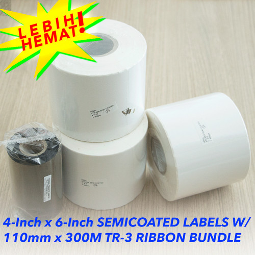 Foto Produk Paket Label Sticker Semicoated Uk 4Inch x 6Inch (Isi 500pcs) + Ribbon dari Gatasis Official Store