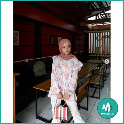 Foto Produk BAJU ATASAN MUSLIM WANITA MALIKA TOP BIRU BLOUSE MUSLIM WANITA dari Market21_id