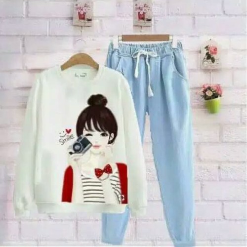 Foto Produk stelan kekinian/set denim remaja/baju muslim murah/harian santai/jalan dari Fika Olshop Store