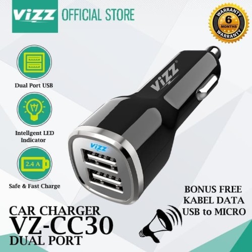 Foto Produk CAR CHARGER MOBIL DUAL PORT USB 2.4A CASAN MOBIL VZ-CC30 ORIGINAL VIZZ dari BenuaCell