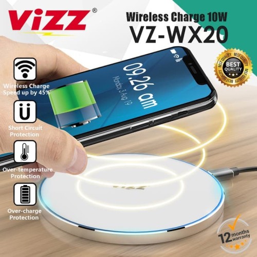 Foto Produk CHARGER WIRELESS VIZZ VZ-WX20 10W FAST CHARGING 3.1A POWER IQ GARANSI dari BenuaCell