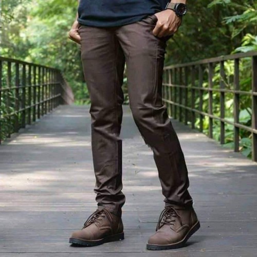 Foto Produk Celana Chino Panjang Pria Slimfit Coklat Tua / Hijau army - Cokelat, S dari oxo shop