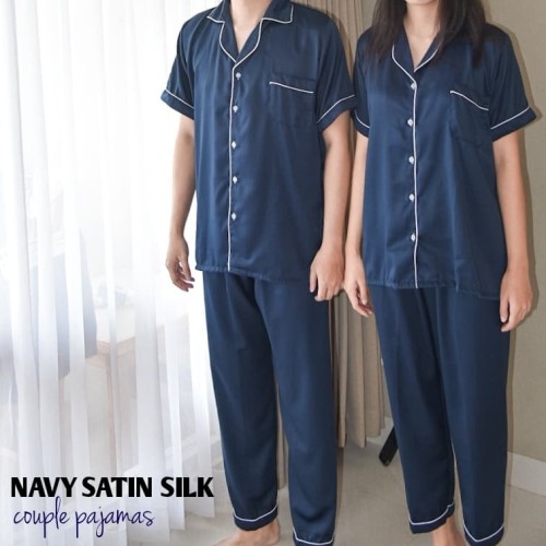 Foto Produk Piyama couple satin FREE BORDIR / baju tidur couple / piyama seserahan - Hitam dari Topholic
