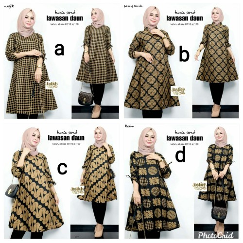 Foto Produk Batik Wanita Atasan Tunik Serut LAWASAN DAUN | Kondangan Kantoran dari Batik Laba Laba