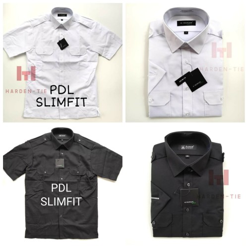 Foto Produk Alisan kemeja pangkat slimfit putih PDL kantong dua pendek pilot - Hitam Slimfit, M dari harden