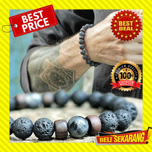 Foto Produk GELANG BATU LAVA STONE KAYU CENDAN ORI / GELANG PRIA WANITA UNISEX G33 dari MonarkIndonesia