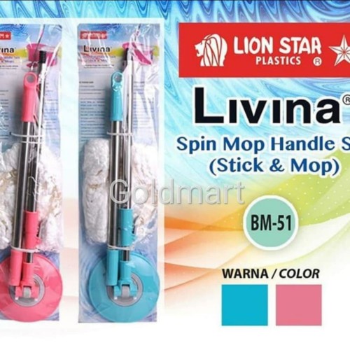 Foto Produk Alat Pel Lantai / Lion Star Livina Spin Mop Handle Set BM-51 - Pink dari Gold-Mart