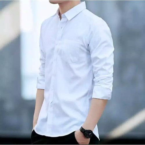 Foto Produk Baju Kemeja Lengan Panjang Pria putih Polos Slimfit dari azam shopp