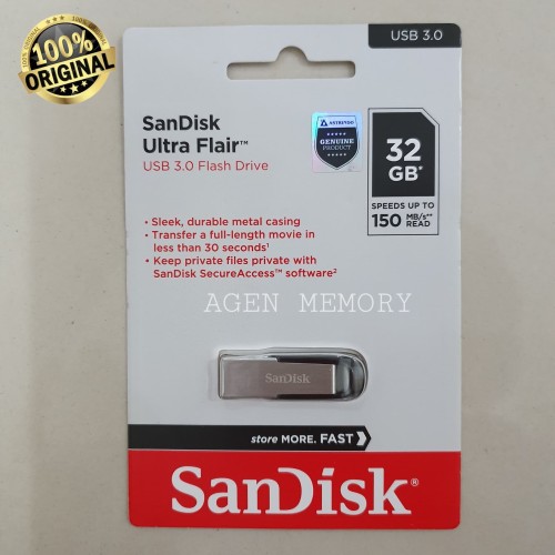 Foto Produk SANDISK USB FLASHDISK 32GB ULTRA FLAIR USB 3.0 - FLASHDISK 32GB dari AGEN MEMORY