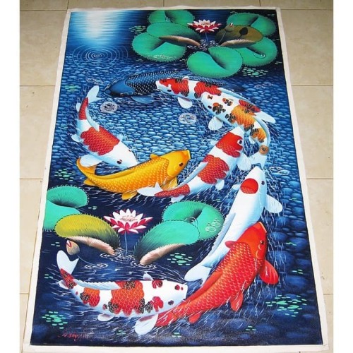 Jual Lukisan Feng Shui Ikan Koi Angka 9 Nuansa Mewah 