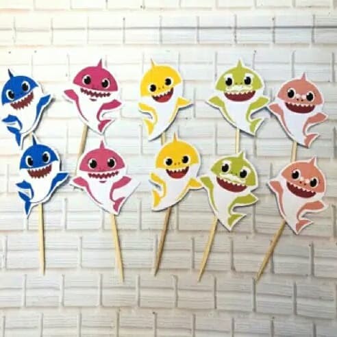 Foto Produk topper toper hiasan tusukan cup cake ulang tahun karakter baby shark dari reanolshoop
