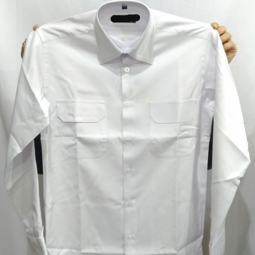 Foto Produk Kemeja Pria Darren Formal Panjang Reguler Benang Tiga Kantong Dua - Putih, L dari Mega Hero Shirts