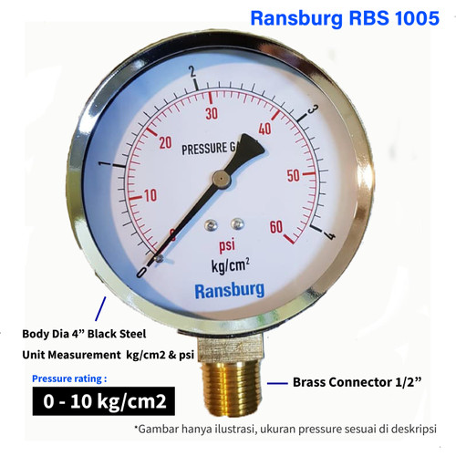 Jual Pressure Gauge 0 10 Kg/cm2 Dia 4" Ransburg RBS 1005A Manometer
