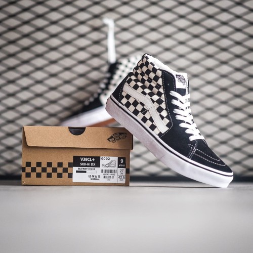 black and white checkered vans high top