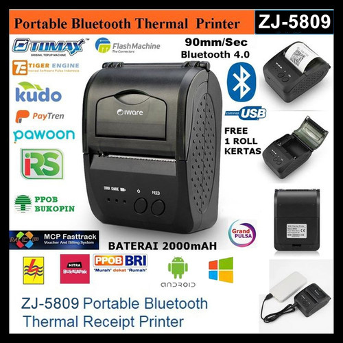 Jual IWARE ZJ-5809 MINI PORTABLE BLUETOOTH THERMAL PRINTER