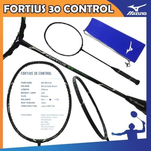 Jual Mizuno Fortius 30 Control Raket Badminton - Black