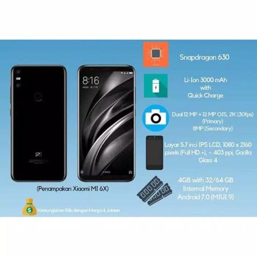 Jual Hp Xiaomi Mi 6x Kota Medan Kembar Cell Mdn Tokopedia
