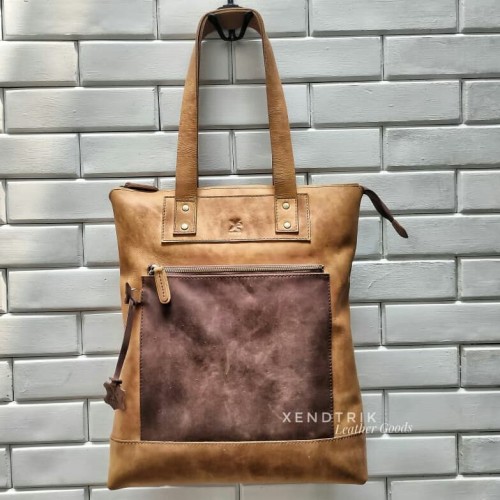 Tas XENDTRIK Pria Kulit Asli Jinjing Laptop Selempang Tote Leather
