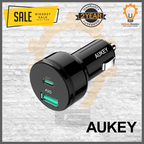 Foto Produk AUKEY Car Charger mobil 2 Port USB C PD, PD 2.0 & AiQ CC-Y7 ports dari Urban Geeks