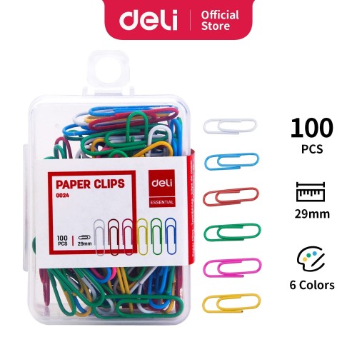 Jual Deli E0024 Office Consumable/Paper KlipColor Paper Clips 29mm