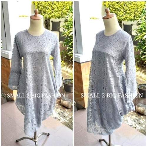 Foto Produk kebaya brokat muslim tunik abu silver / kebaya panjang brukat muslim dari Small 2 Big Fashion