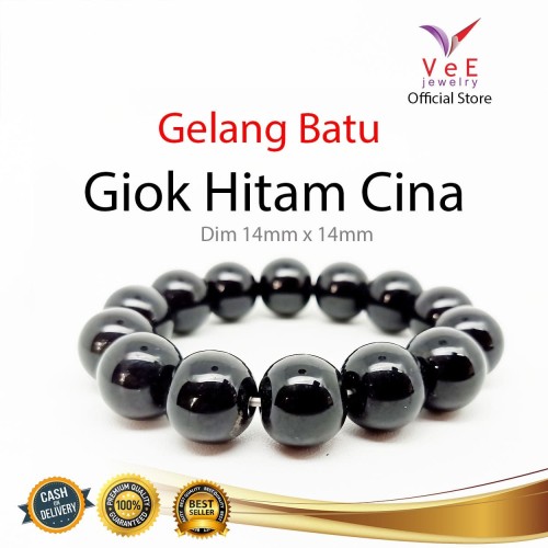 Promo Gelang  Batu Giok Hitam China  Asli Black Jade 13mm 