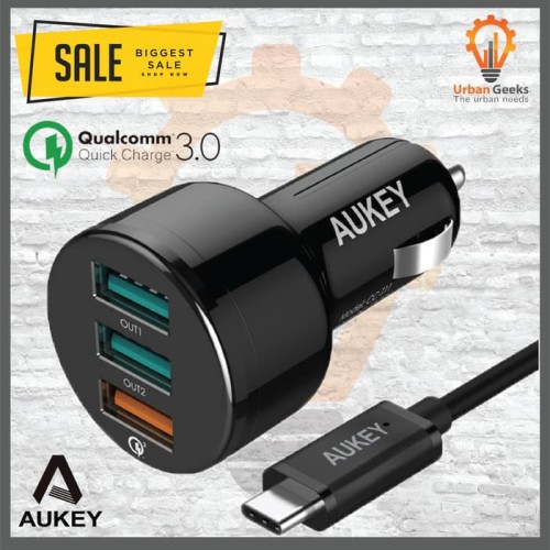 Foto Produk Aukey Charger 3 USB Ports Fast Quick Car Charger Qualcomm 3.0 CC-T11 dari Urban Geeks