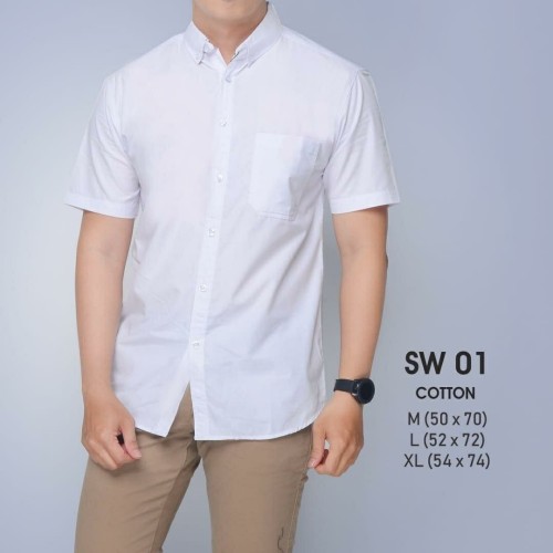 Foto Produk kemeja katun pria cowok lengan pendek warna putih polos formal murah - XL dari MNMLS ID