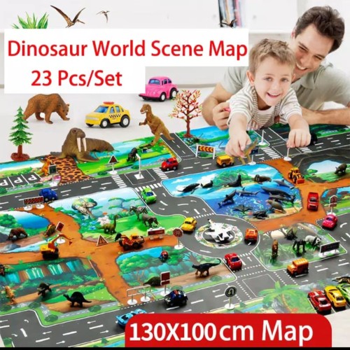 Foto Produk Mainan anak peta dunia Dinosaurus+mobil +Dino toys lengkap 1set dari AUTO KID II