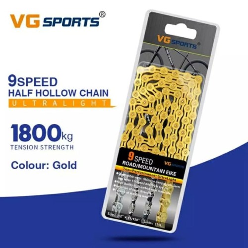 Foto Produk Rantai sepeda VG Sports half hollow gold 116 links 9 speed (seli&mtb) - Silver dari goLEGITsneakers