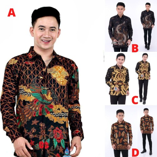 Jual Kemeja Batik Pria Lengan Panjang Mega Mendung Coklat Harga Grosir