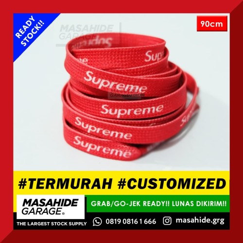 Jual SUPREME  RED SHOELACES SUPREME  LOGO SHOELACES 90cm 