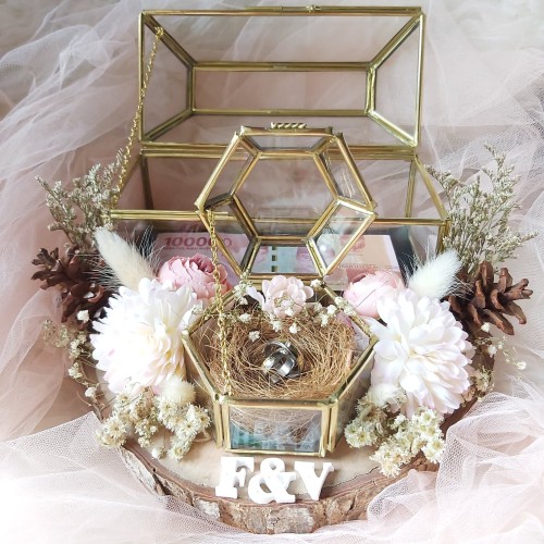 Foto Produk kotak mahar uang dan cincin seserahan cincin terarium glass box nikah dari teguhelectronic