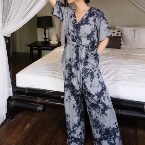 Foto Produk PIYAMA KIMONO TIE DYE SHIBORI SET (BLACK GREY) dari hellohella