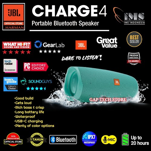 Foto Produk JBL Charge 4 / Charge4 Portable Waterproof Bluetooth Speaker Original - Teal dari GAP TECH STORE