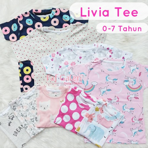 Foto Produk Livia Tee 0-7 Tahun - Kaos Anak Perempuan Lengan Pendek Kaos Katun - no.1 6-12 Bln dari FAF Galeri