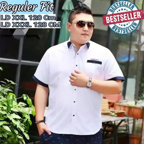 Foto Produk Kemeja pria jumbo Kemeja big size Kemeja Lengan Pendek Fortune Jumbo - Putih, XXXL dari ANF SPACE