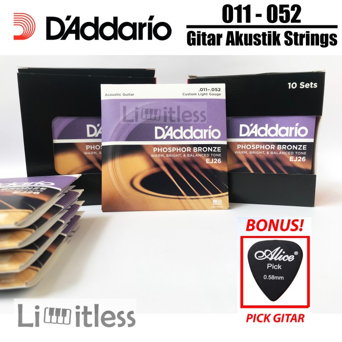 Foto Produk Daddario EJ26 Senar Gitar Akustik String 11-52 Phospor Bronze Original dari Limit-less Store