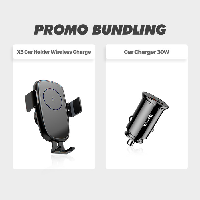 Foto Produk BASEUS BUNDLING:CAR CHARGER BASEUS 30W TYPE C & KIIP X5 CAR HOLDER 15W - PAKET HEMAT dari Baseus Official Store
