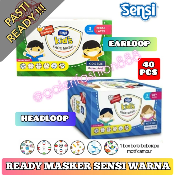Foto Produk Masker SENSI KIDS Masker Anak Headloop / Earloop 3Ply 40 Pcs ORIGINAL - ANAK EARLOOP dari galerifashion888