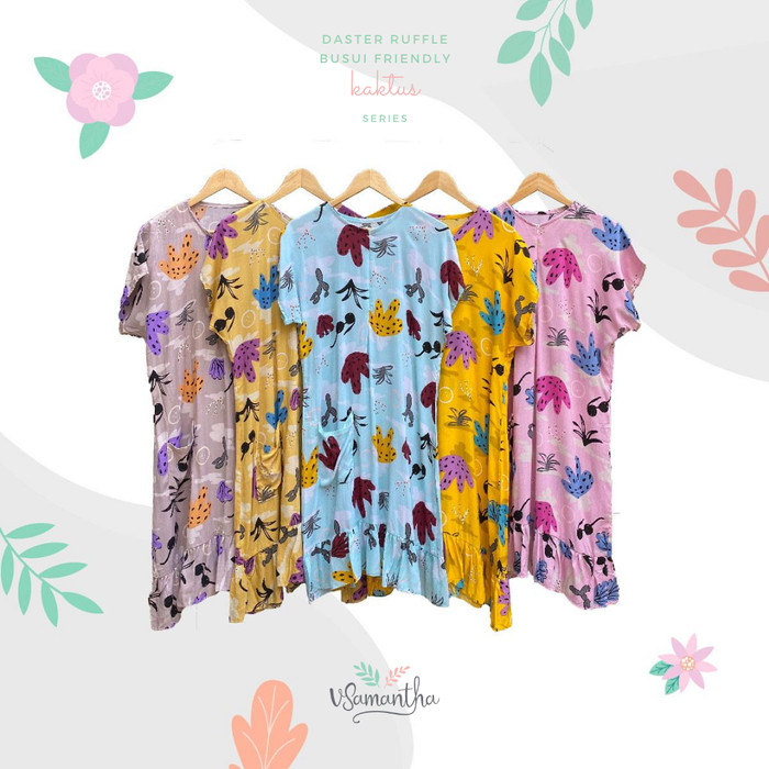 Foto Produk Daster Viral Ruffle Rayon Busui Motif - Kaktus Pink dari Beli Mukena