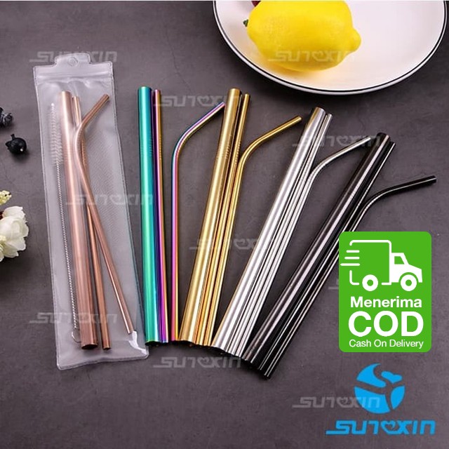 Foto Produk Sunxin - Sedotan Besi Stainless Steel Reuseable Straw Sedotan Minuman - Gold dari SUNXIN