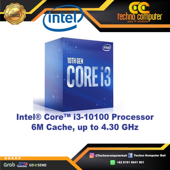 Foto Produk Processor INTEL core i3 10100 3.6 GHz LGA 1200 | Intel Core i3-10100 dari Techno Computer Bali