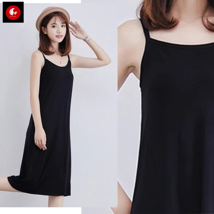 Foto Produk Okechuku ANGGUN Midi Dress Tanktop Mini Dress Camisoles Singlet Korean - Hitam dari Okechuku