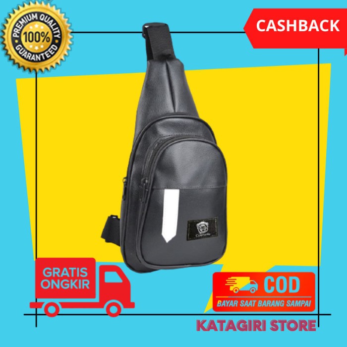 Foto Produk Tas Selempang Sling Bag Kulit Pria Cowok Waterproof Hitam - Young dari Katagiri Store