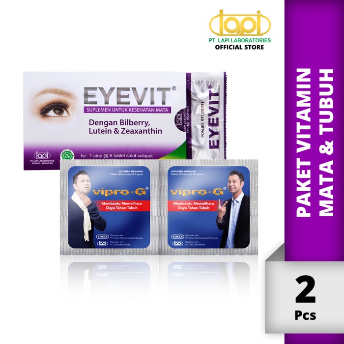 Foto Produk Paket Vitamin Mata & Tubuh - EYEVIT Tablet 1 Strip & VIPRO-G 1 Strip dari Lapi Official Shop