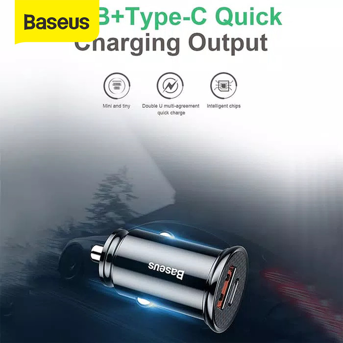 Foto Produk CAR CHARGER BASEUS 30W TYPE-C PD3.0+USB QUICK CHARGE 4.0 - Hitam dari Baseus Official Store